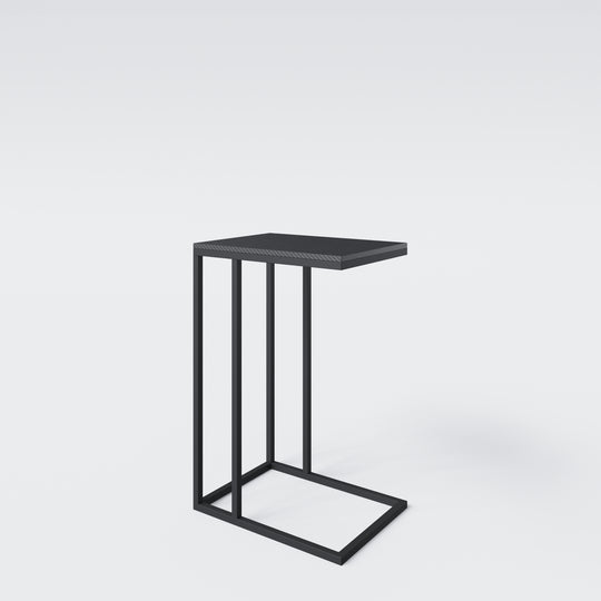 Mesa auxiliar en forma de C 'Minecraft' – Metal negro lacado – Estampado pixelado