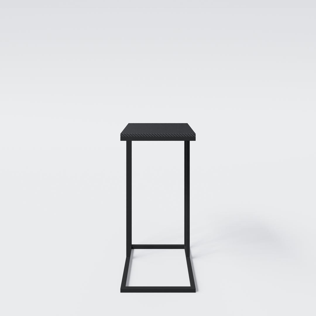 Mesa auxiliar en forma de C 'Minecraft' – Metal negro lacado – Estampado pixelado