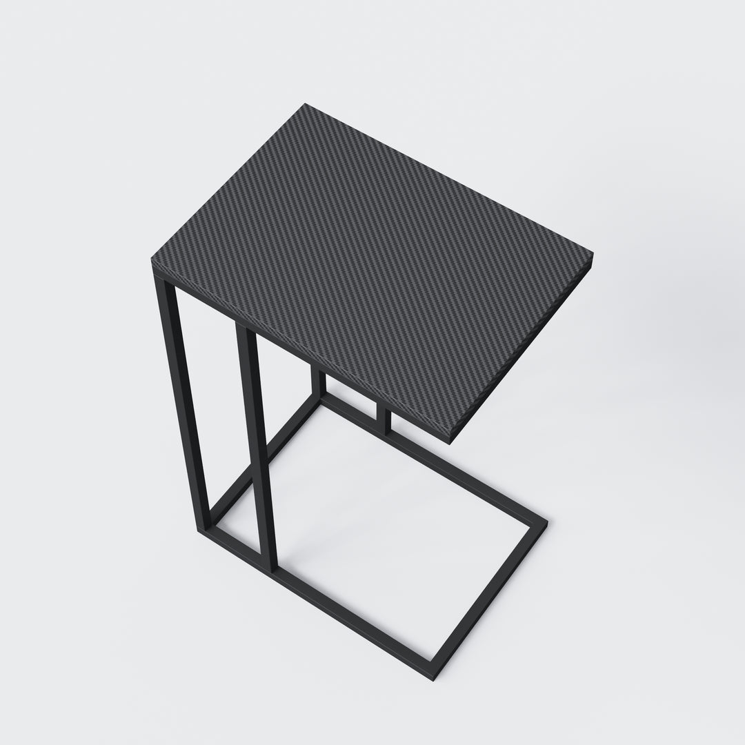 Mesa auxiliar en forma de C 'Minecraft' – Metal negro lacado – Estampado pixelado