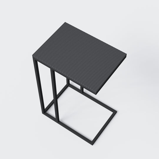 Mesa auxiliar en forma de C 'Minecraft' – Metal negro lacado – Estampado pixelado