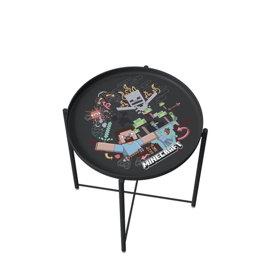 Table d'appoint ronde 'Minecraft' avec plateau amovible – Motif pixellisé – Noir