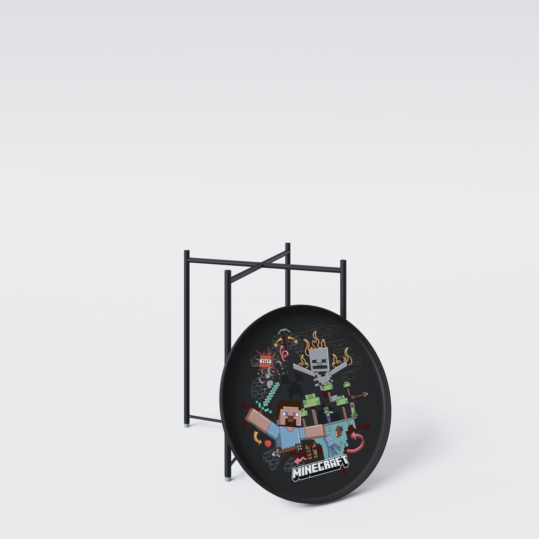 Table d'appoint ronde 'Minecraft' avec plateau amovible – Motif pixellisé – Noir