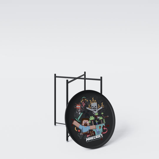 Table d'appoint ronde 'Minecraft' avec plateau amovible – Motif pixellisé – Noir