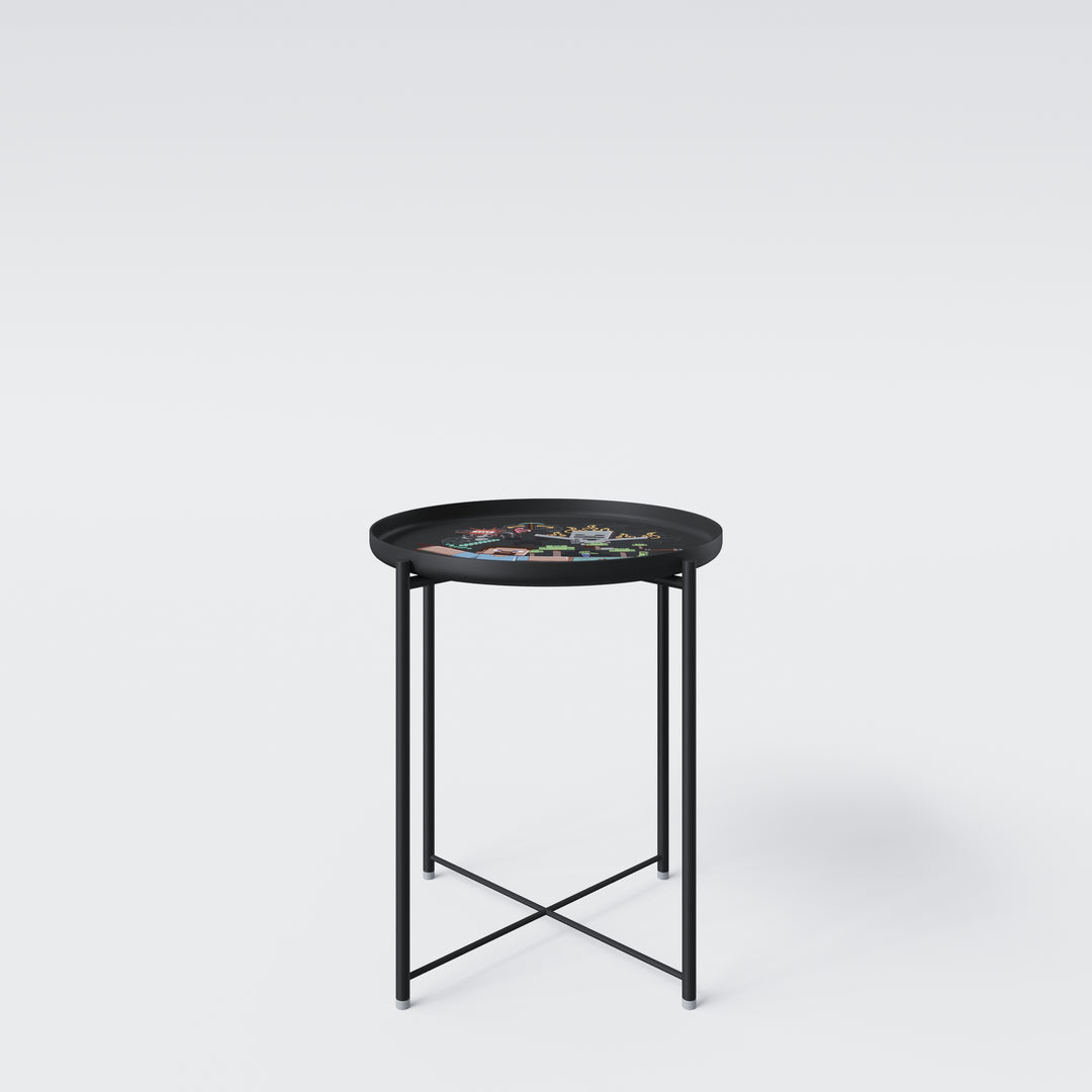 Table d'appoint ronde 'Minecraft' avec plateau amovible – Motif pixellisé – Noir