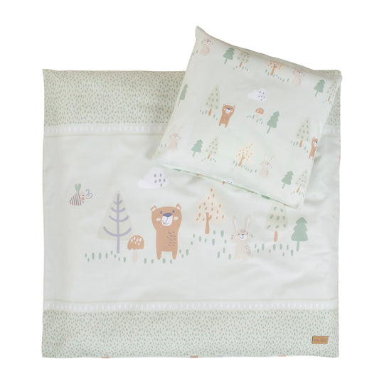 Bassinet Bedding 'Woodland Buddies' 80 x 80 cm - Cotton Covers - Pastel Green