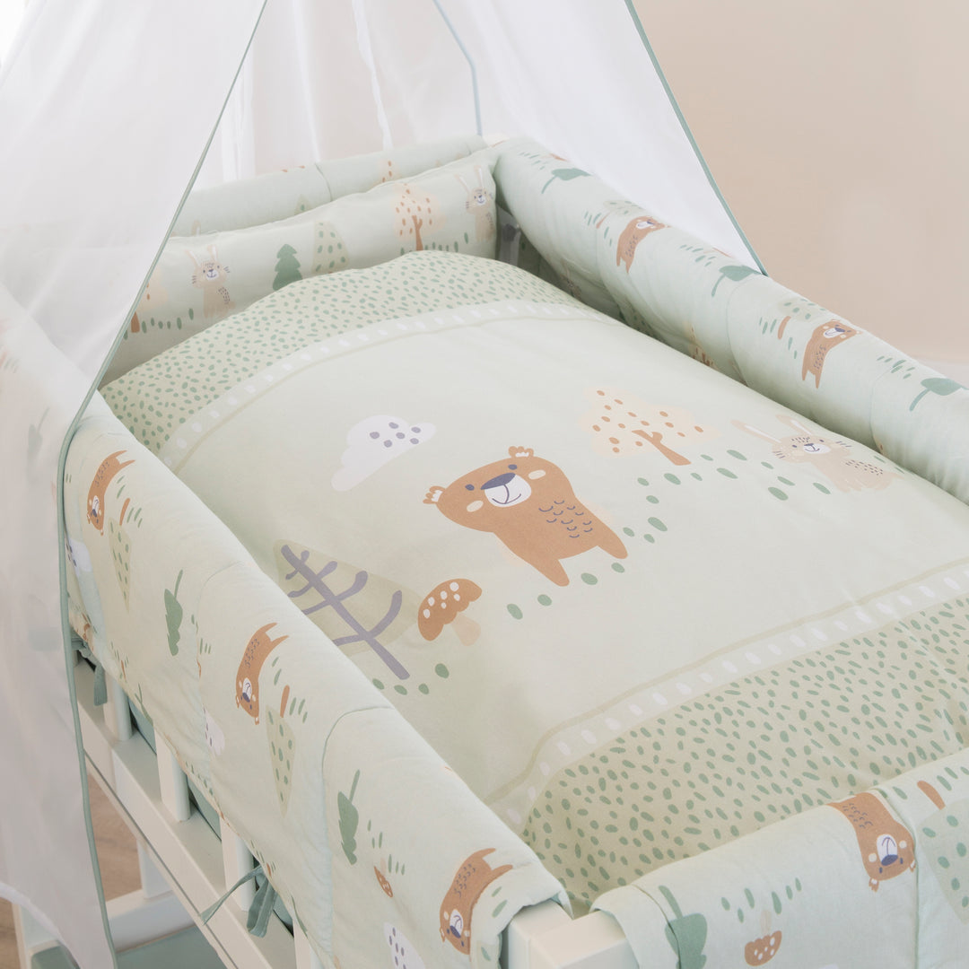 Bassinet Bedding 'Woodland Buddies' 80 x 80 cm - Cotton Covers - Pastel Green
