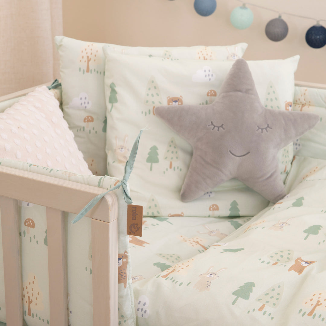 Bassinet Bedding 'Woodland Buddies' 80 x 80 cm - Cotton Covers - Pastel Green