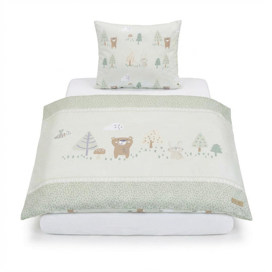 Bassinet Bedding 'Woodland Buddies' 80 x 80 cm - Cotton Covers - Pastel Green