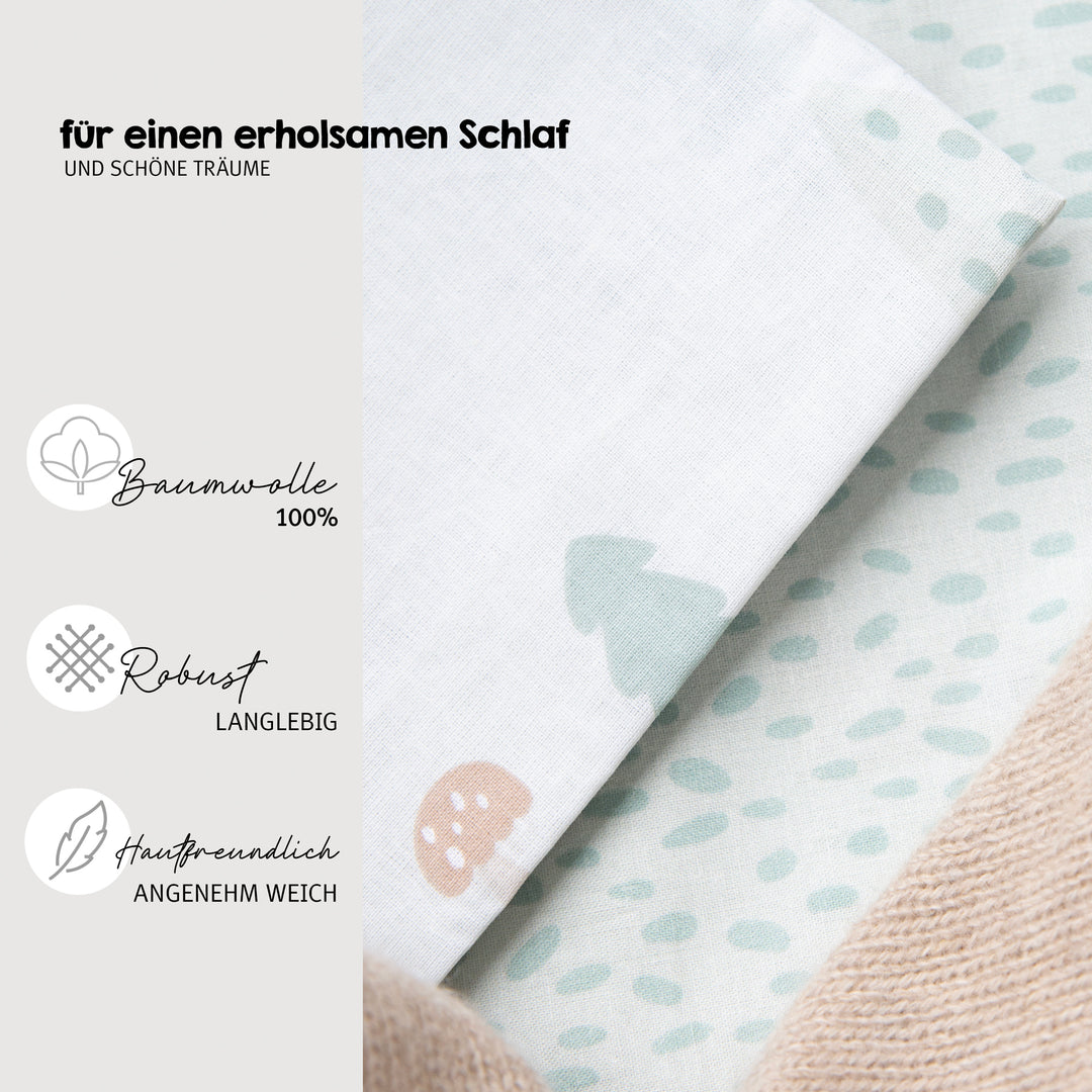 Bassinet Bedding 'Woodland Buddies' 80 x 80 cm - Cotton Covers - Pastel Green