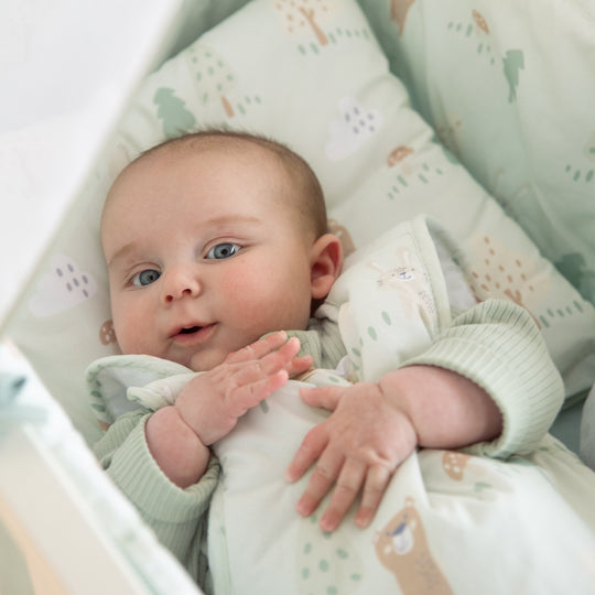 Bassinet Bedding 'Woodland Buddies' 80 x 80 cm - Cotton Covers - Pastel Green