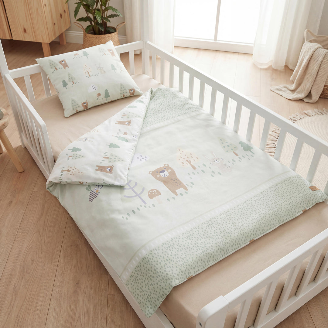 Bassinet Bedding 'Woodland Buddies' 80 x 80 cm - Cotton Covers - Pastel Green