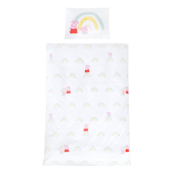 Linge de lit pour enfants 100 x 135 cm 'Peppa Pig' - en coton - Blanc / Rose