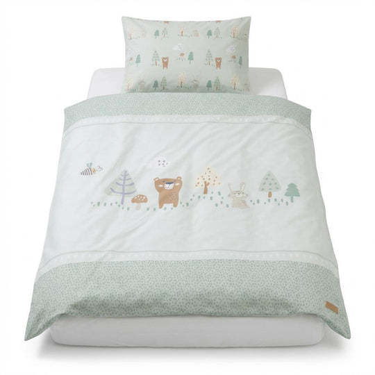 Children's bed linen 'Woodland Buddies' - cover 100 x 135 cm - pastel green