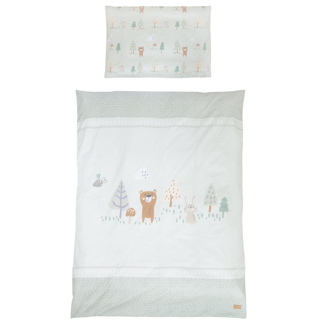 Children's bed linen 'Woodland Buddies' - cover 100 x 135 cm - pastel green