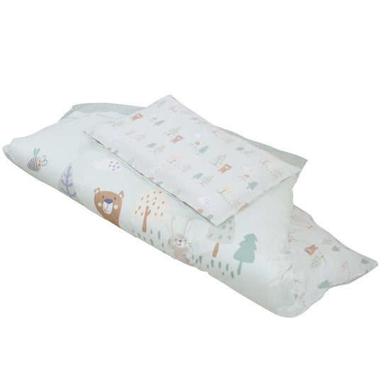 Children's bed linen 'Woodland Buddies' - cover 100 x 135 cm - pastel green