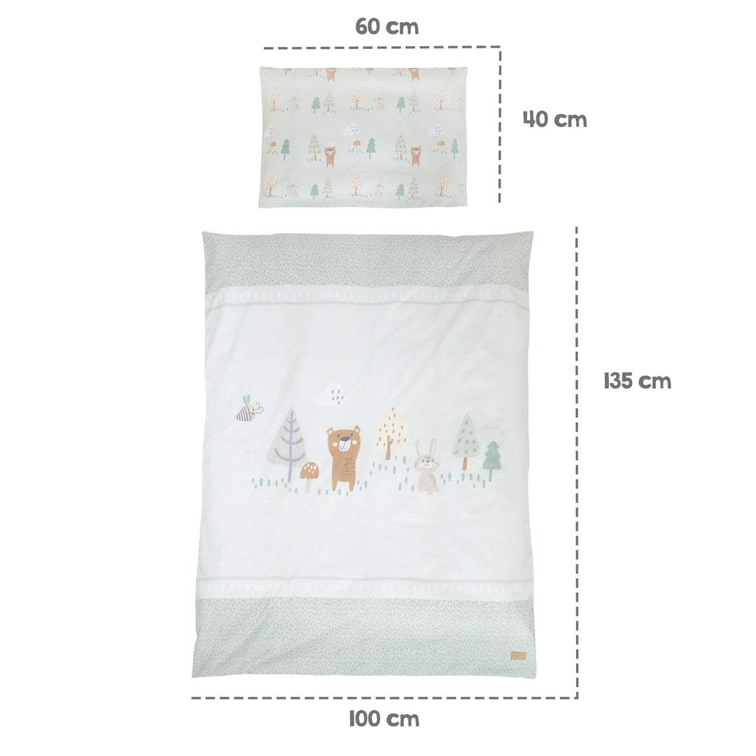 Children's bed linen 'Woodland Buddies' - cover 100 x 135 cm - pastel green