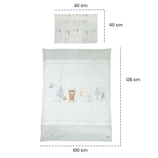 Children's bed linen 'Woodland Buddies' - cover 100 x 135 cm - pastel green