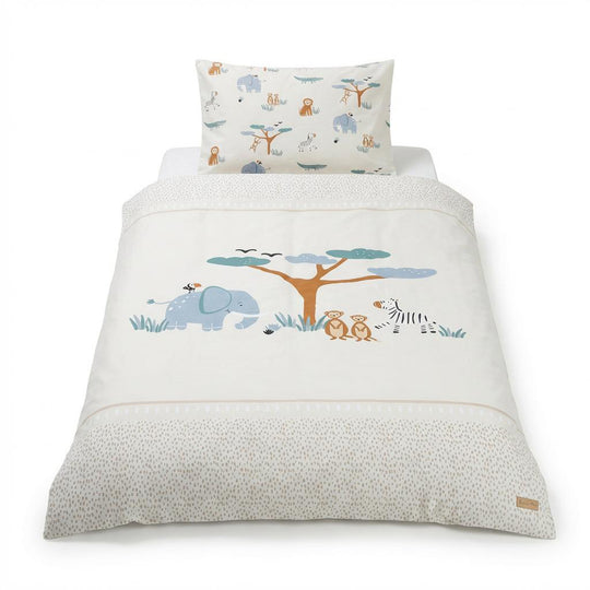 Parure de lit enfant 'Savanna Friends' - housse pour couverture 100x135 + taie d'oreiller 40x60 - beige