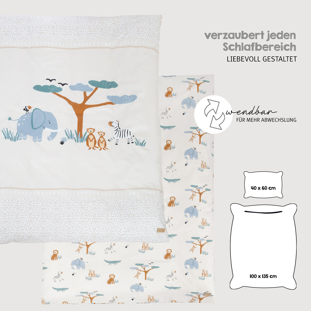 Kinderbettwäsche 'Savanna Friends' - Bezug für Decke 100x135 + Kissenbezug 40x60 - Beige
