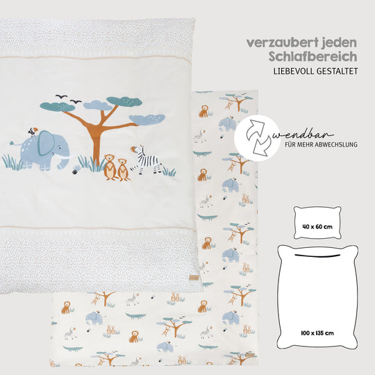 Parure de lit enfant 'Savanna Friends' - housse pour couverture 100x135 + taie d'oreiller 40x60 - beige