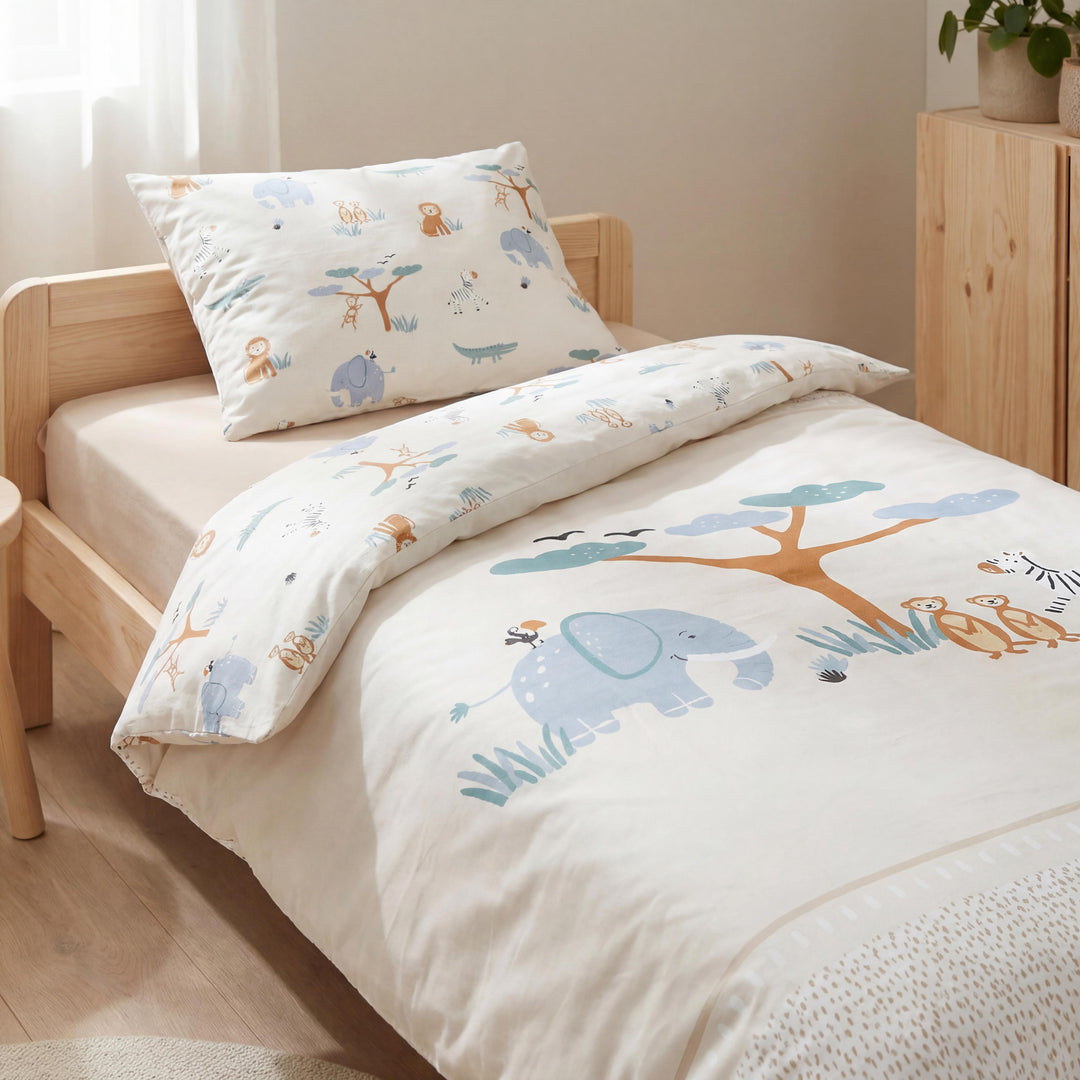 Parure de lit enfant 'Savanna Friends' - housse pour couverture 100x135 + taie d'oreiller 40x60 - beige