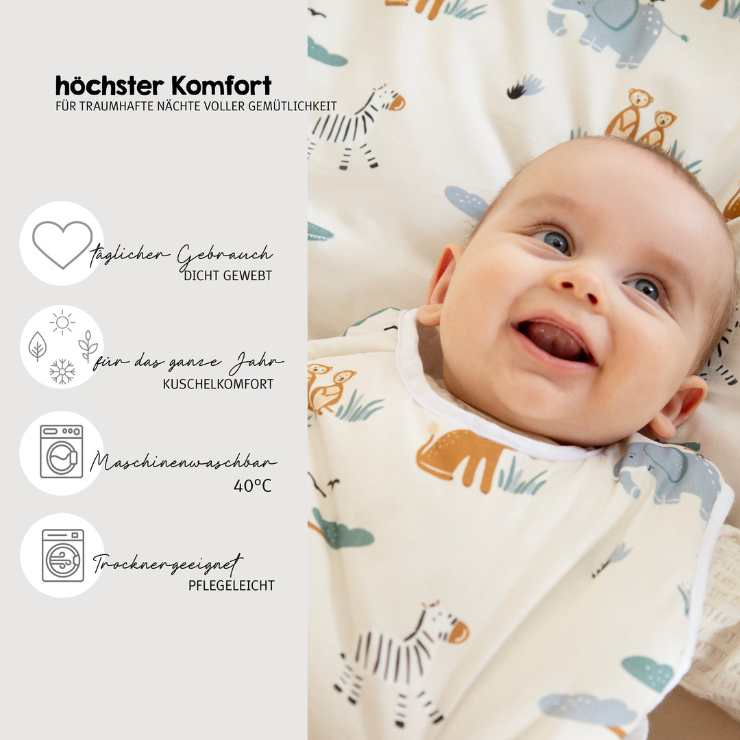Parure de lit enfant 'Savanna Friends' - housse pour couverture 100x135 + taie d'oreiller 40x60 - beige