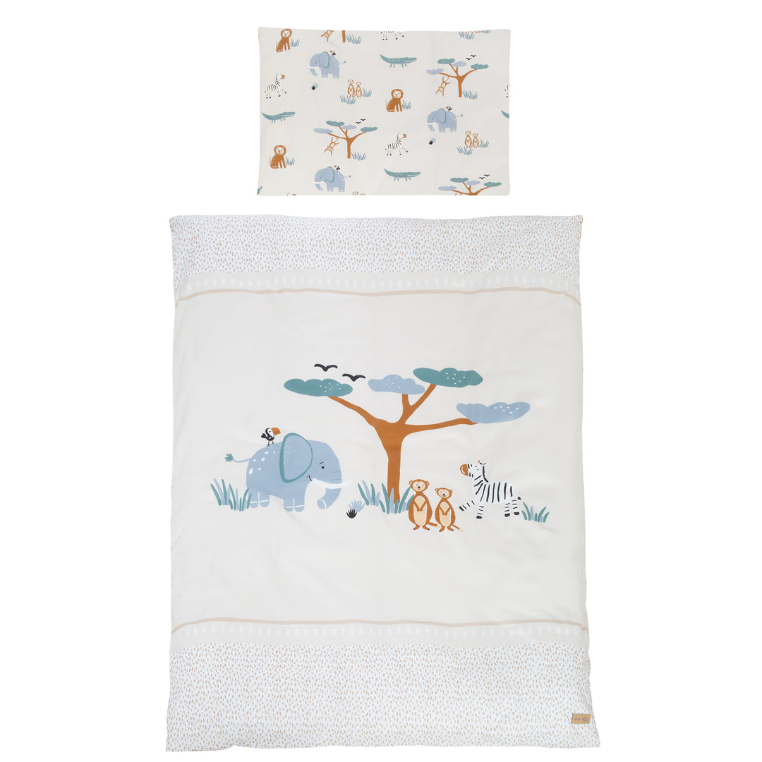 Parure de lit enfant 'Savanna Friends' - housse pour couverture 100x135 + taie d'oreiller 40x60 - beige
