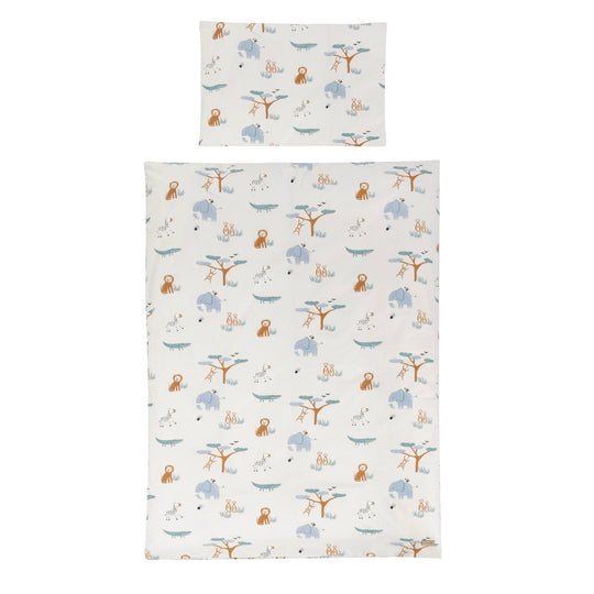 Parure de lit enfant 'Savanna Friends' - housse pour couverture 100x135 + taie d'oreiller 40x60 - beige