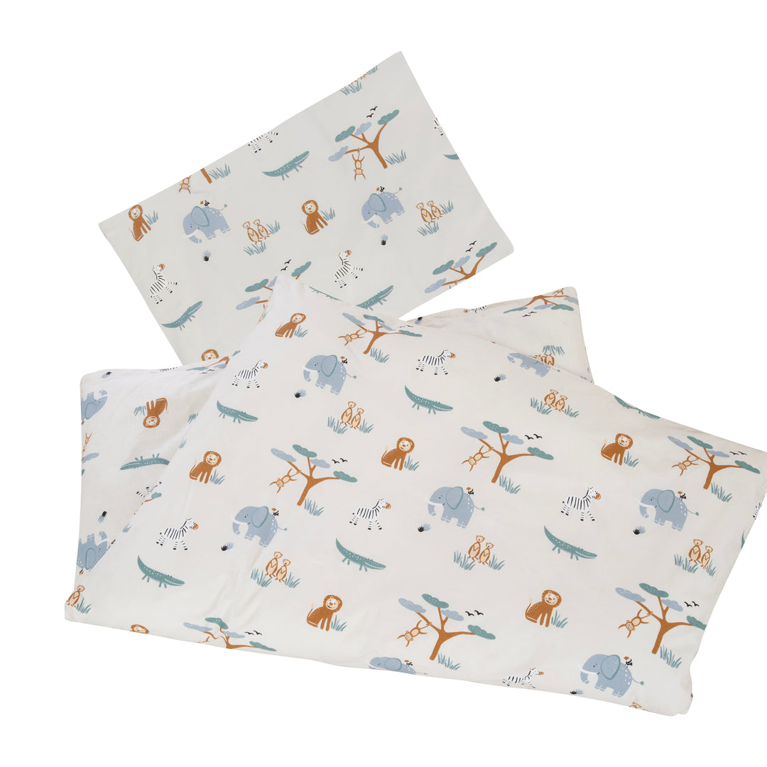 Parure de lit enfant 'Savanna Friends' - housse pour couverture 100x135 + taie d'oreiller 40x60 - beige