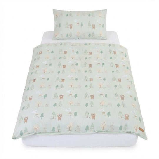 Biancheria da letto 'Woodland Buddies' - copripiumino 100 x 135 cm + cuscino 40 x 60 cm - verde pastello