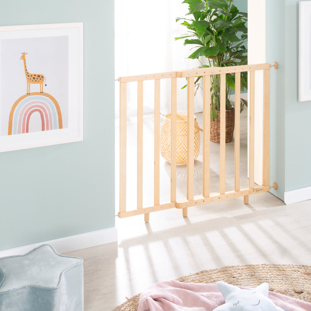 Barrera de seguridad para puertas con presión, natural, ancho 62 - 106 cm, barrera para escaleras para niños y mascotas