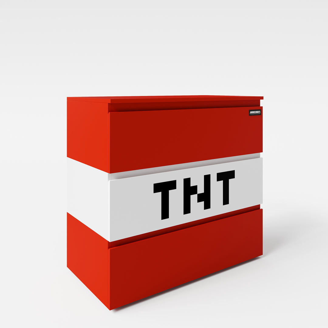 Commode 'Minecraft' avec 3 tiroirs - éclairage LED - rouge / blanc