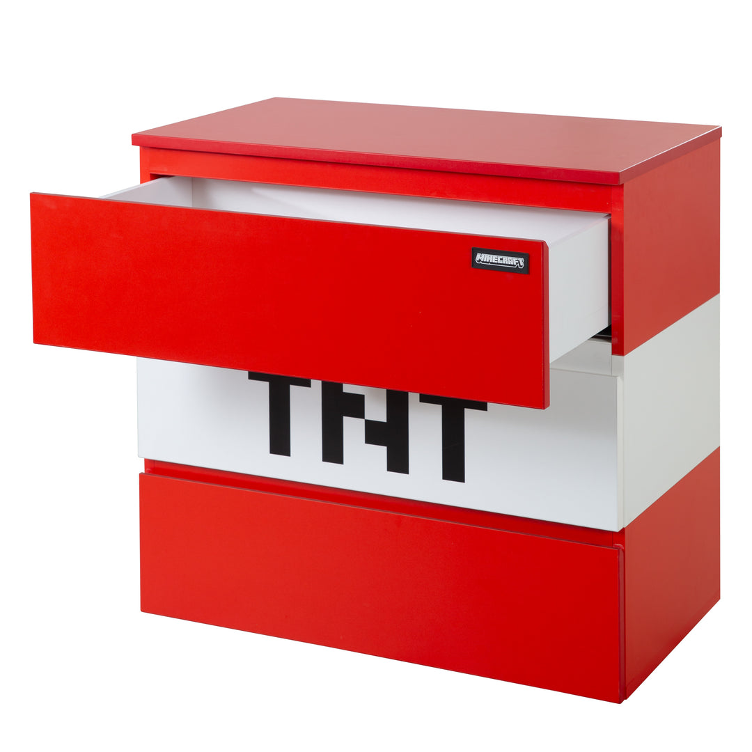 Commode 'Minecraft' avec 3 tiroirs - éclairage LED - rouge / blanc