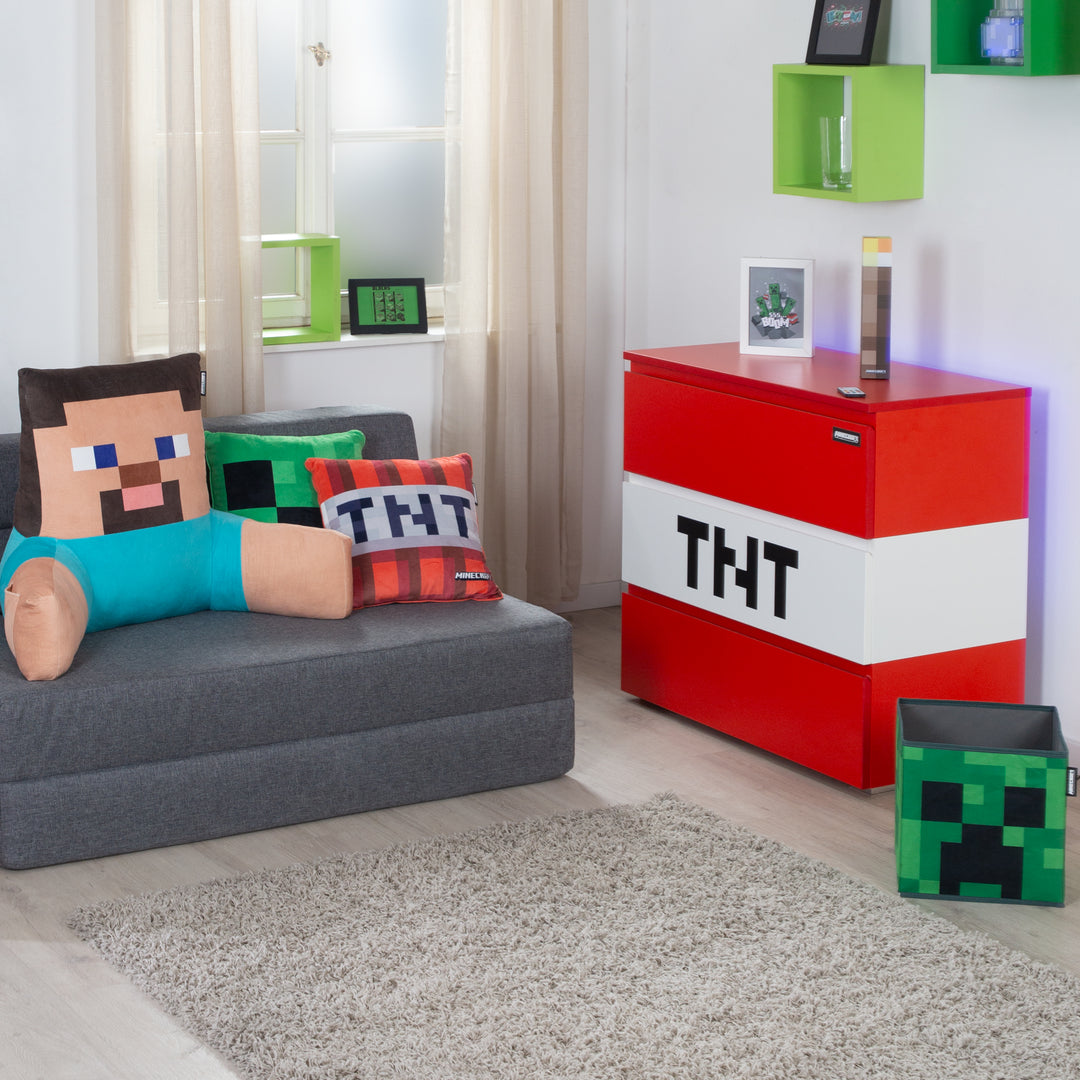 Commode 'Minecraft' avec 3 tiroirs - éclairage LED - rouge / blanc