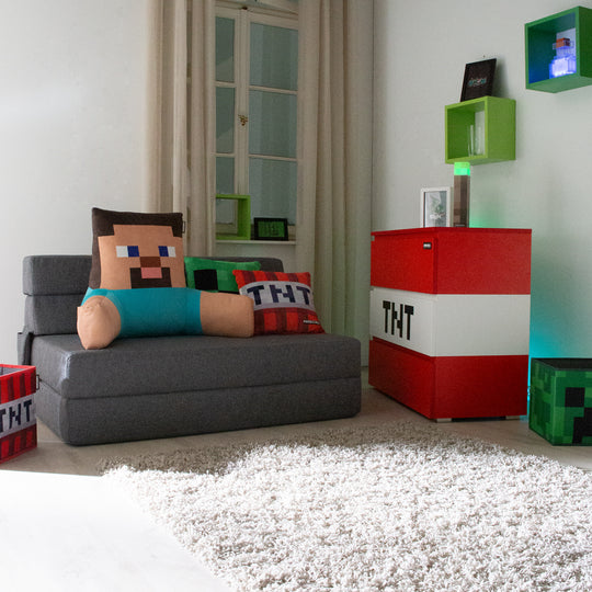 Commode 'Minecraft' avec 3 tiroirs - éclairage LED - rouge / blanc