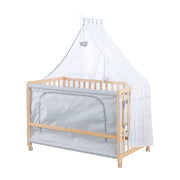 Co-sleeping Cot 'Jumbo twins grey' 60 x 120 cm + Textile Accessories - Natural Wood