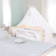 Co-sleeping Cot 'Jumbo twins grey' 60 x 120 cm + Textile Accessories - Natural Wood