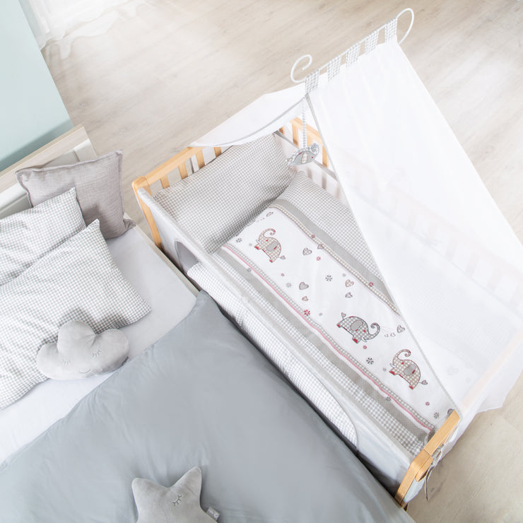 Co-sleeping Cot 'Jumbo twins grey' 60 x 120 cm + Textile Accessories - Natural Wood