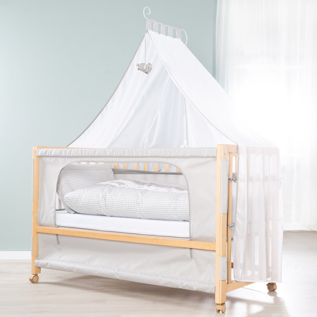 Room Bed 'Jumbo twins grau' 60 x 120 cm + Textilausstattung - Holz natur