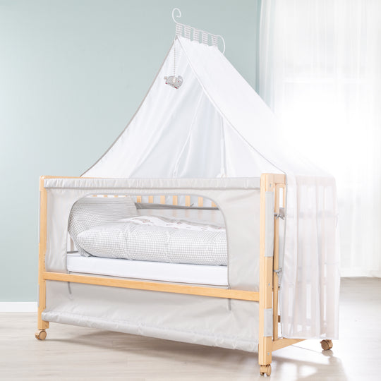 Room Bed 'Jumbo twins grau' 60 x 120 cm + Textilausstattung - Holz natur