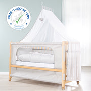 Co-sleeping Cot 'Jumbo twins grey' 60 x 120 cm + Textile Accessories - Natural Wood