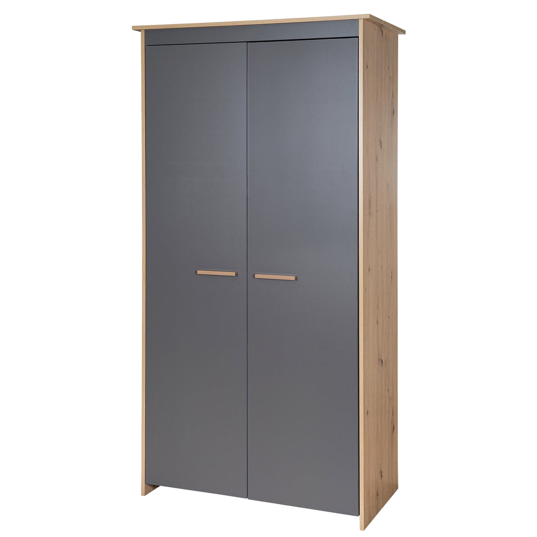 Armoire pour enfants 2 portes 'Anna' - Anthracite / Décor chêne Kent