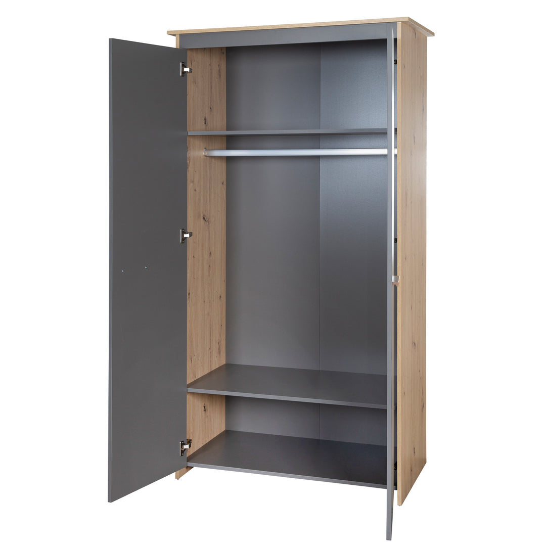 Armoire pour enfants 2 portes 'Anna' - Anthracite / Décor chêne Kent