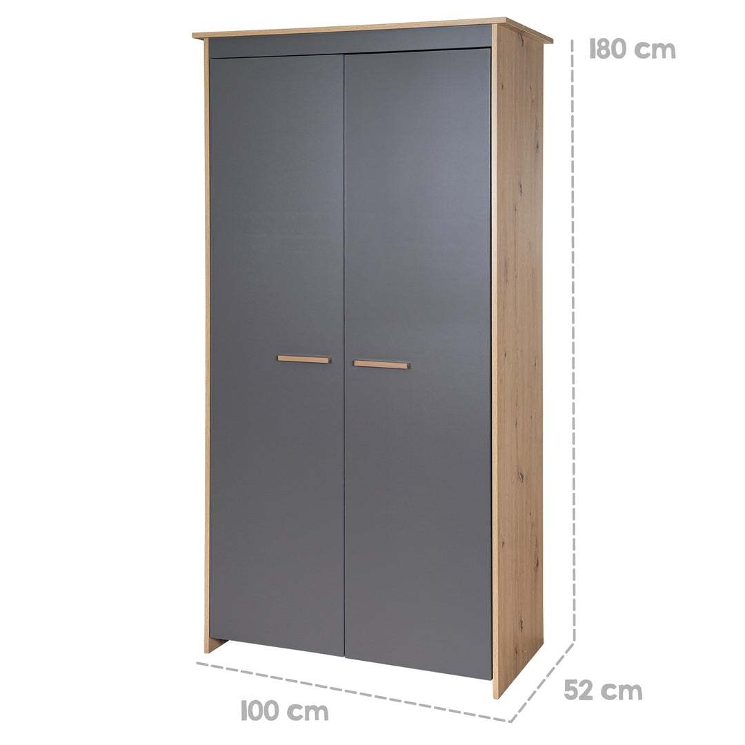 Armoire pour enfants 2 portes 'Anna' - Anthracite / Décor chêne Kent