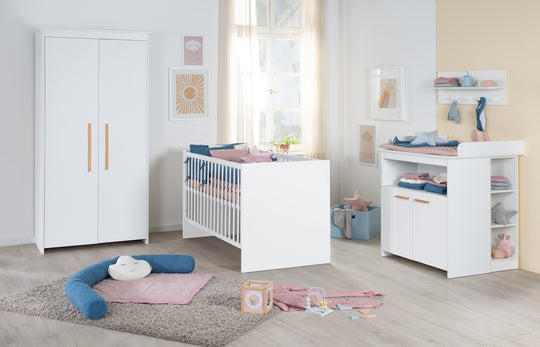 Kleiderschrank 'Lilo' 2-türig mit Massivholzgriffe - Holz weiß lackiert