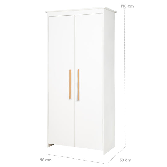 Kleiderschrank 'Lilo' 2-türig mit Massivholzgriffe - Holz weiß lackiert