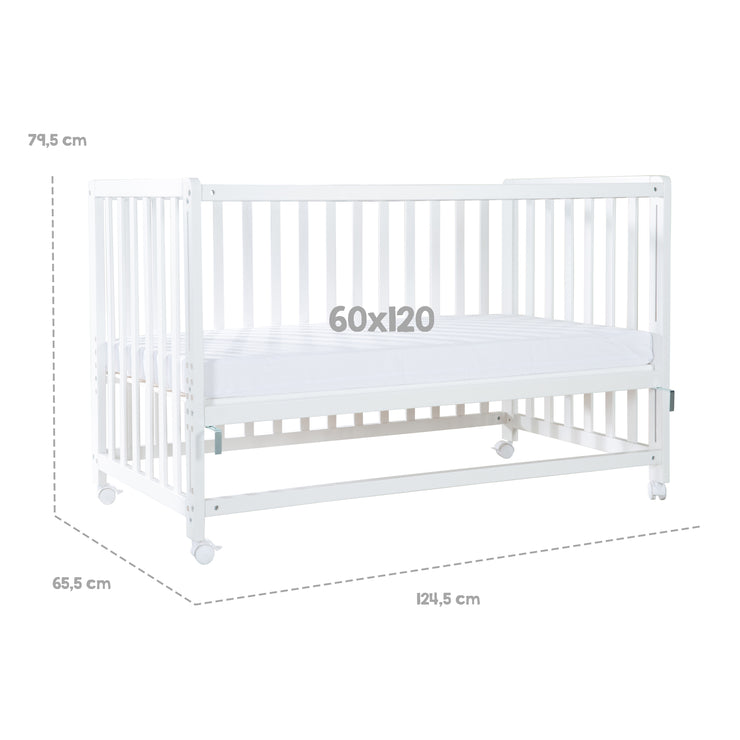 BABY COT BED «HETRE» | 60 X 120 CM | WHITE + NATURAL