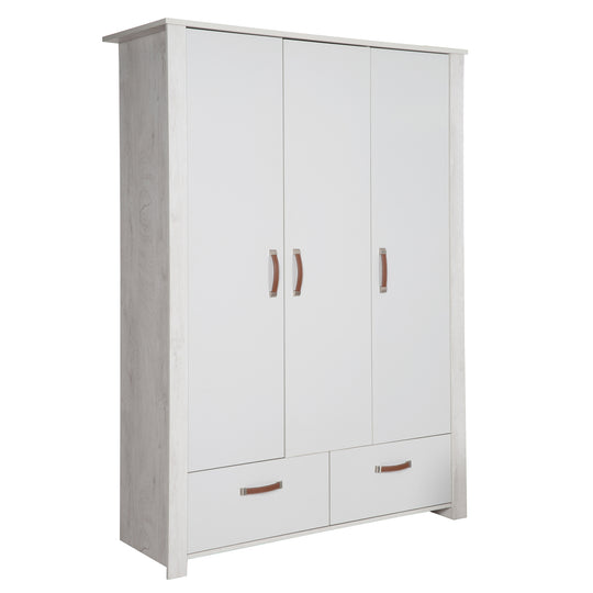 Armadio 'Mila', a 3 ante, con 2 cassetti, tecnologia Soft Close, armadio a battente, grigio/bianco