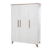 Wardrobe 'Ole' 3 Doors with Wooden Handles & Feet - White / Oak Decor