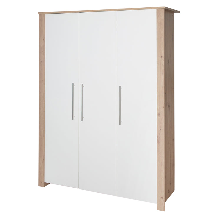 3-door Wardrobe 'Malo' with Soft-Close Hinges - White / Oak Finish